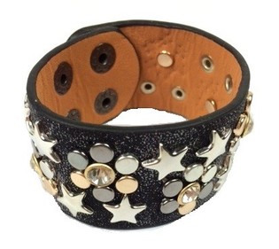 Luxury Wide Bracelet Black with Studs & Rhinestones (1 pc)