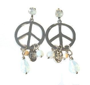 Silver Peace Earrings with White Crystal (1 pc)